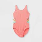 Girls' Cut-out Ribbed One Piece Swimsuit - Art Class Pink