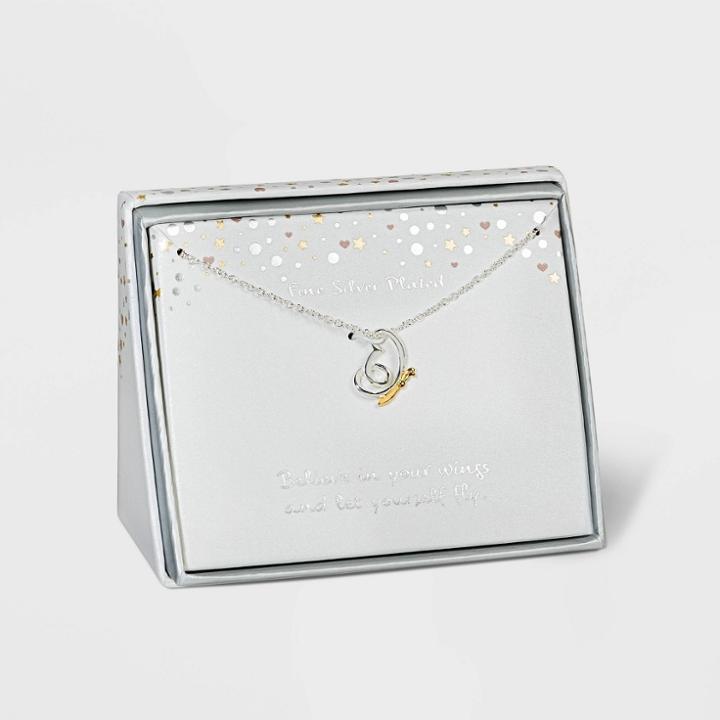 No Brand Silver Plated Two-tone Open Butterfly Necklace -