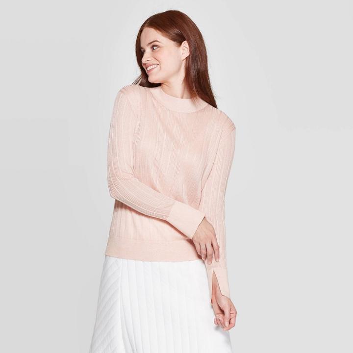Women's Long Sleeve Crewneck Lightweight Pullover Sweater - Prologue Blush L, Women's, Size: