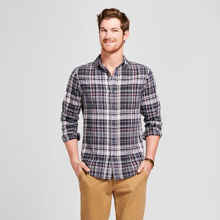 Men's Long Sleeve Linen Cotton Button-down Shirt - Goodfellow & Co Federal Blue