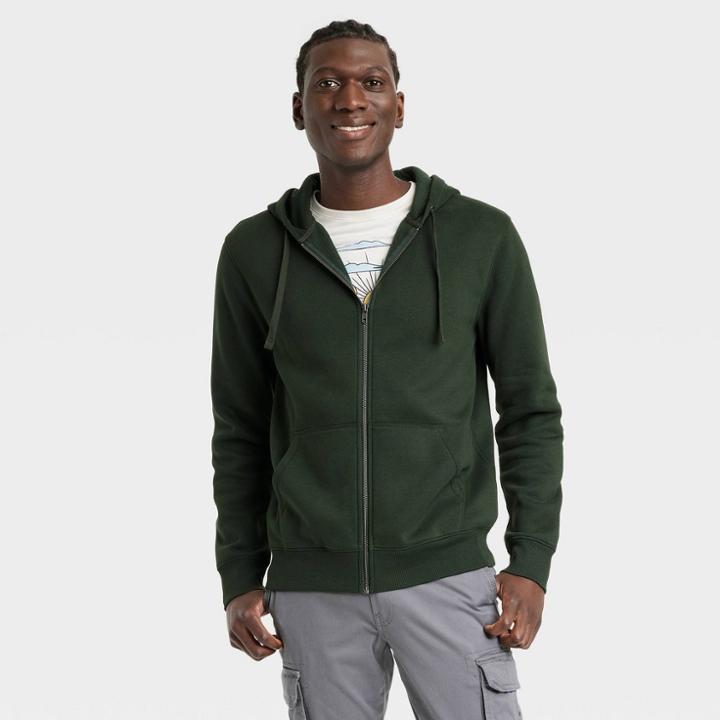 Men's Fleece Zip-up Hoodie - Goodfellow & Co Dark Green