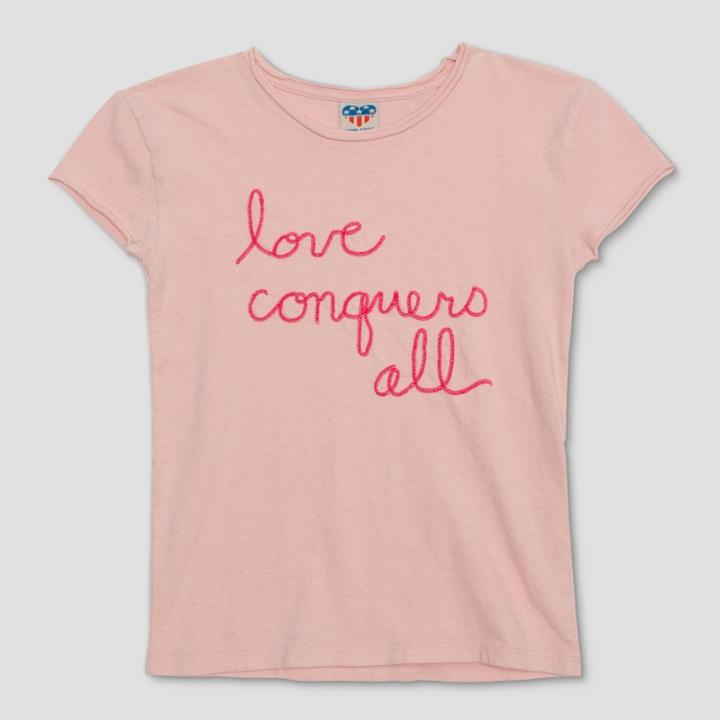 Junk Food Kids' Wonder Woman Love Conquers All Short Sleeve T-shirt - Silver/pink