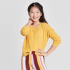 Girls' Long Sleeve Waffle Knit Top - Art Class Yellow