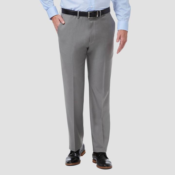 Haggar H26 Men's Premium Comfort 4-way Stretch Classic Fit Flat Front Dress Pants - Gray