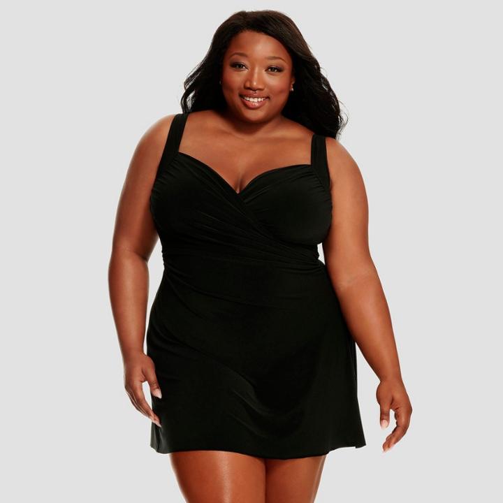 Dreamsuit By Miracle Brands Women's Plus Slimming Control Swim Dress - Black