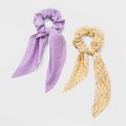 Crinkle Chiffon And Floral Print Scarf Twister Set 2pc - A New Day Purple/yellow