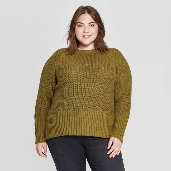 Women's Plus Size Long Sleeve Crewneck Pullover Sweater - Universal Thread Moss 1x, Size: