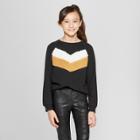 Girls' Chevron Sherpa Pullover - Art Class Charcoal/gold