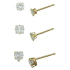 Target Girls' Gold Over Silver 3 Pr-4mm Round/square/heart Cubic Zirconia Stud