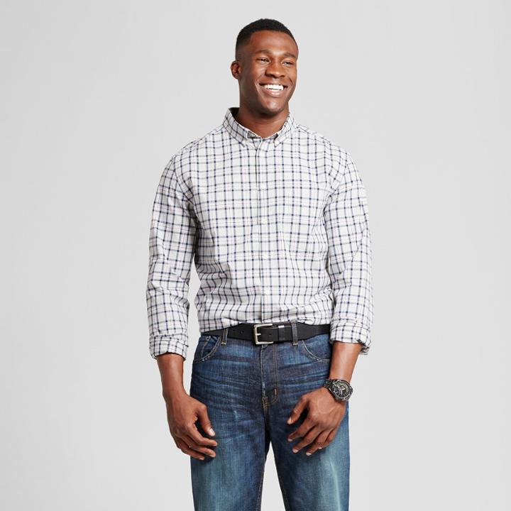 Men's Big & Tall Standard Fit Northrop Poplin Button-down Shirt - Goodfellow & Co Gray/white Plaid