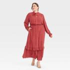 Women's Plus Size Long Sleeve Tiered Ruffle Dress - Ava & Viv Red X