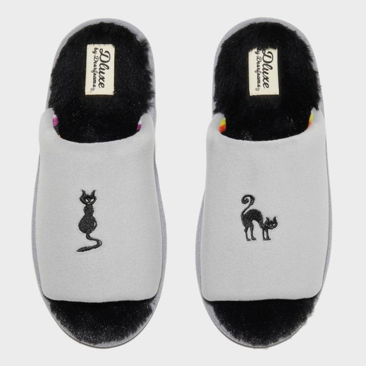 Women's Dluxe By Dearfoams Halloween Cat Slippers - Gray