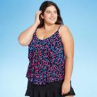Women's Plus Size Tiered Tankini Top - Aqua Green Neutral