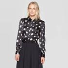 Women's Floral Print Long Sleeve Collared Button-down Shirt - Who What Wear Black Xs, Women's, Yellow