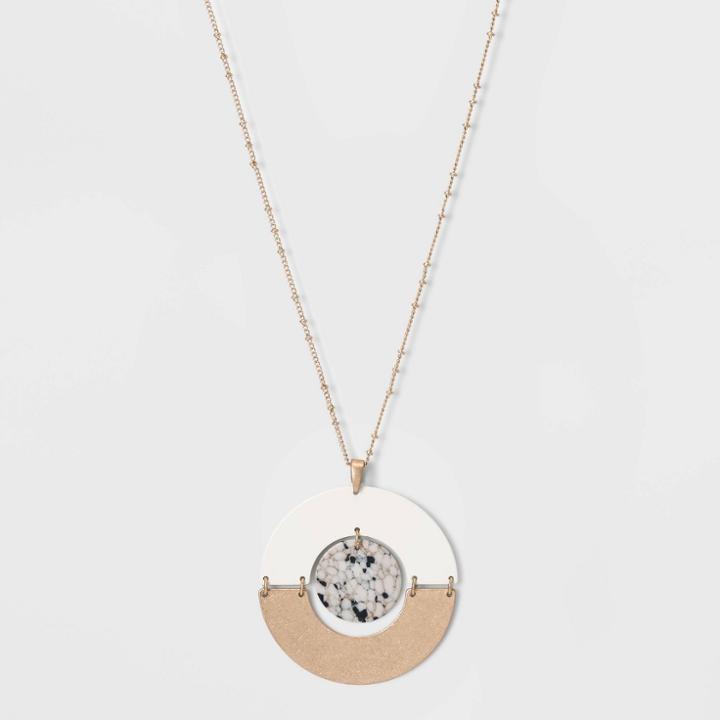 Semi-precious Orbital Dalmatian Jasper Disc Pendant Necklace -universal Thread White, Women's