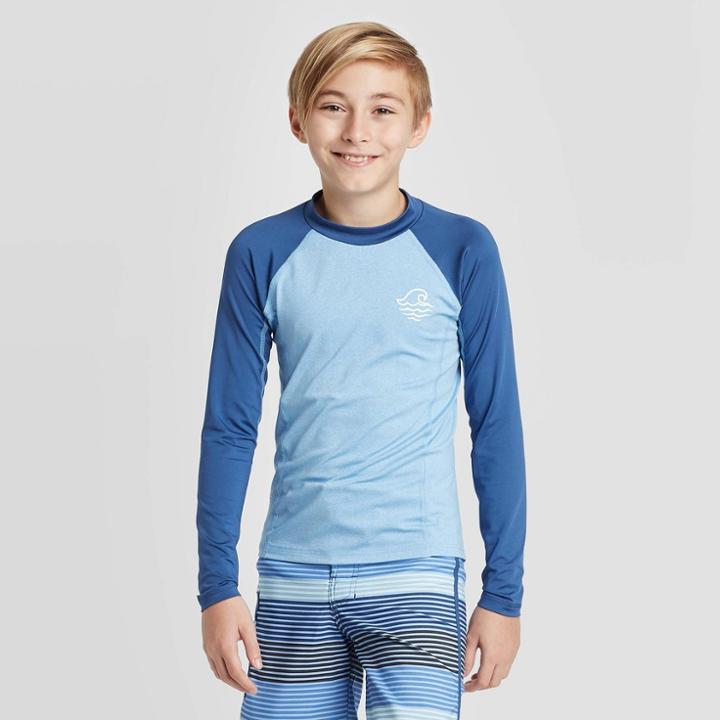 Boys' Long Sleeve Heather Raglan Rash Guard - Art Class Blue