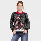 33 Degrees Women's Ugly Christmas Flamingo Tree Graphic Pullover Sweater - Black