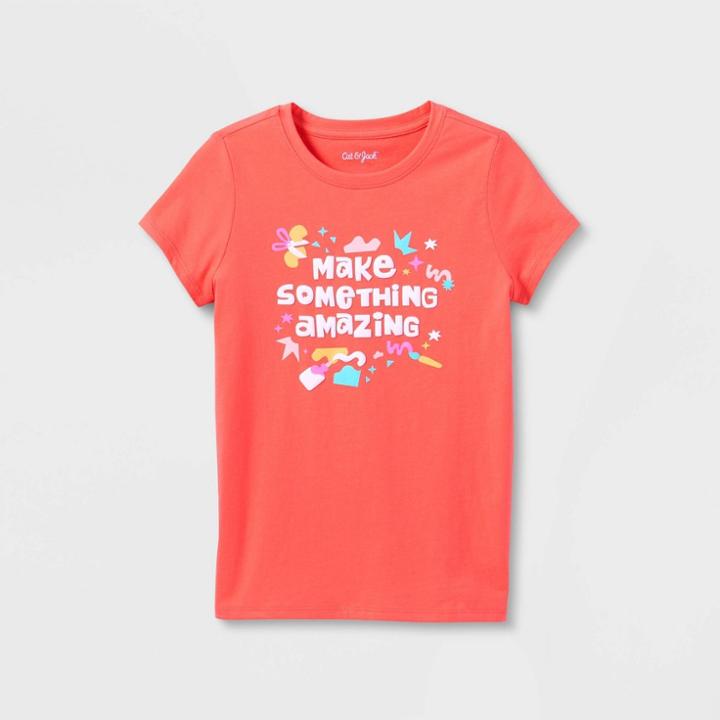 Girls' 'make Something Amazing' Short Sleeve Graphic T-shirt - Cat & Jack Coral