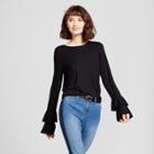 Women's Double Ruffle Sleeve Top - Alison Andrews Black