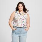 Women's Plus Size Floral Print Sleeveless Any Day Shirt - A New Day White 1x,
