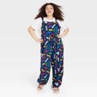 No Brand Pride Adult Plus Size Sleeveless Rainbow Shape Jumpsuit - Navy Blue Geometric