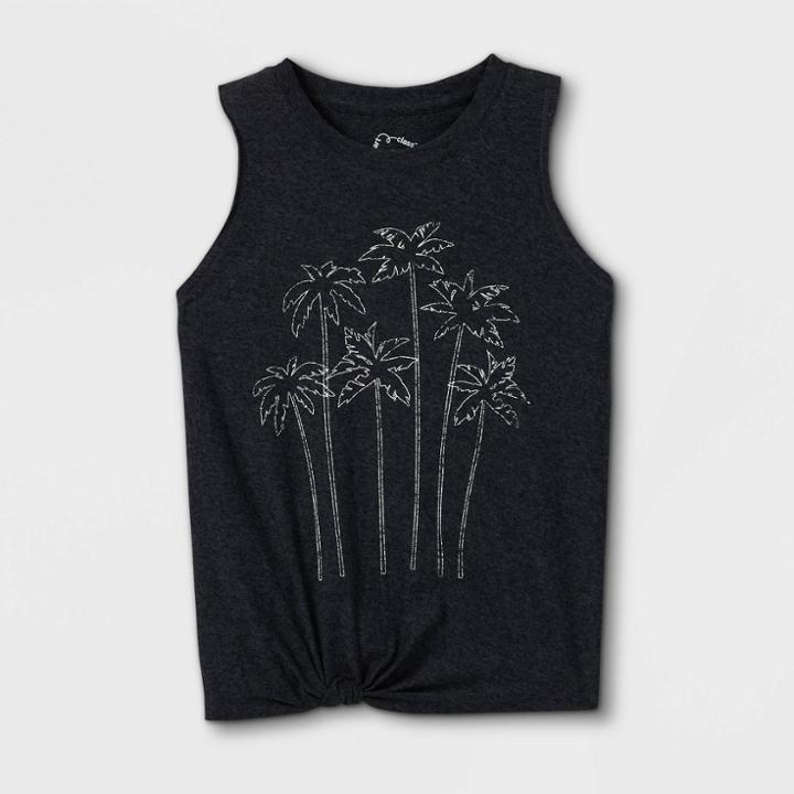 Girls' Knot Front Graphic Tank Top - Art Class Black