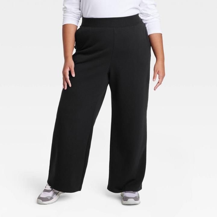 Women's Plus Size Wide Leg Fleece Sweatpants - Ava & Viv Black X