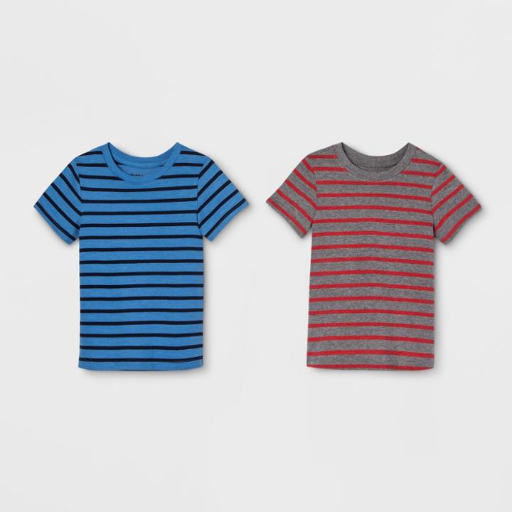 Petitetoddler Boys' 2pk Striped Short Sleeve T-shirt - Cat & Jack Blue/gray