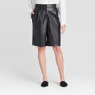 Women's Mid-rise Wide Leg Faux Leather Shorts - Prologue Black