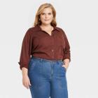 Women's Plus Size Long Sleeve Button-down Shirt - Knox Rose Brown