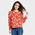 Women's Floral Print Balloon Long Sleeve Blouse - Universal Thread Red
