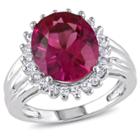 7.49 Ct. T.w. Oval Cut Created Ruby And.66 Ct. T.w. White Topaz Halo Ring In Sterling Silver