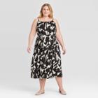 Women's Plus Size Printed Sleeveless Pleated Tank Dress - Ava & Viv Black X, Women's