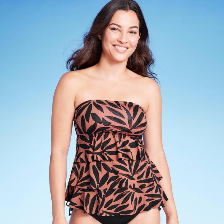 Kona Sol Women's Tiered Bandeau Palm Print Tankini Top - Kona