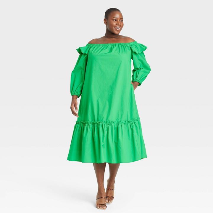 Women's Plus Size Balloon Long Sleeve Dress - Who What Wear Green
