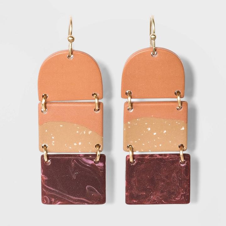 Patterned Bar Tiered Drop Earrings - Universal Thread Red
