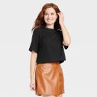 Women's Elbow Sleeve Boxy Cropped T-shirt - A New Day Black
