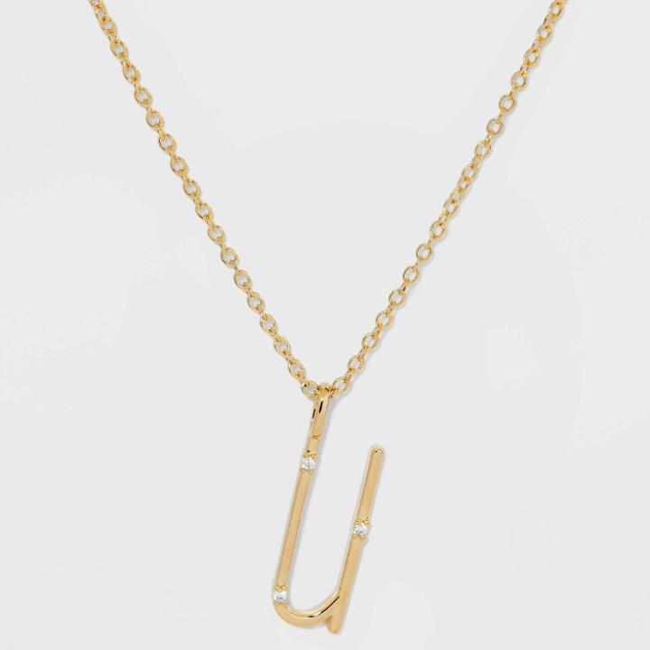 Gold Over Silver Plated Cubic Zirconia 'u' Initial Pendant Necklace - A New Day Gold