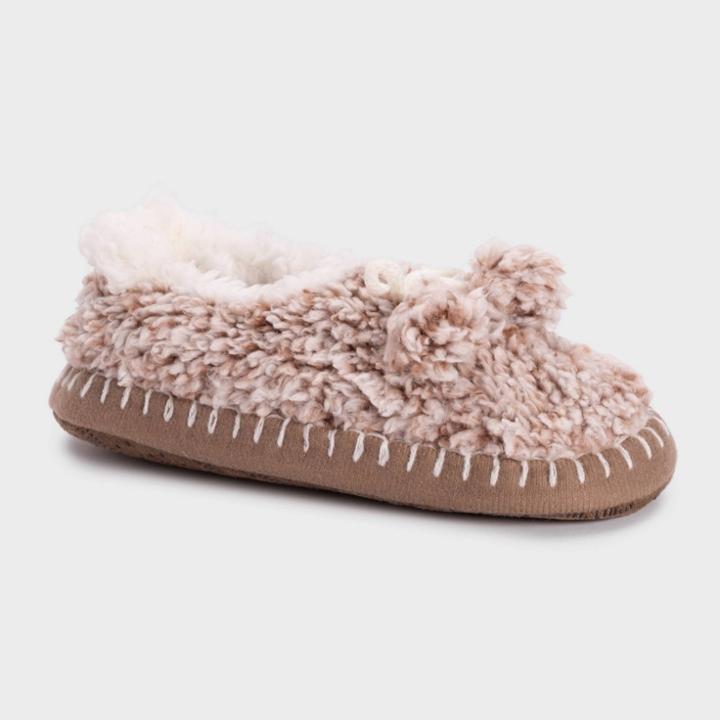 Muk Luks Women's Sherpa Ballerina Slipper Socks With Poms - Brown