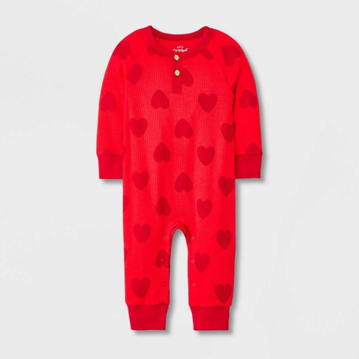 Baby Boys' Heart Ribbed Henley Romper - Cat & Jack Red Newborn