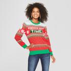 Women's Wonderful Christmas Time/wine Reversible Sequin Sweater - Well Worn Black S,