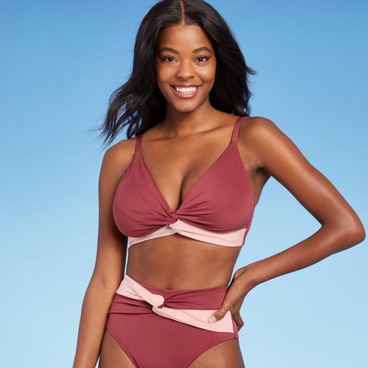Women's Colorblock Twist Bikini Top - Kona Sol Enhanced Plum D/dd Cup, Purple