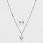 Silver Plated Cubic Zirconia 'w' Initial Earring And Pendant Necklace Set - A New Day