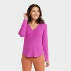 Women's Long Sleeve Notch Neck Thermal Top - Knox Rose Berry Purple