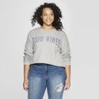 Women's Plus Size Long Sleeve Good Vibes Cropped T-shirt - Grayson Threads (juniors') - Gray