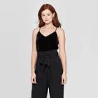 Women's Regular Fit V-neck Metallic Satin Cami - A New Day Black
