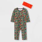 Baby Girls' Jersey Floral Romper With Headband - Cat & Jack Black Newborn