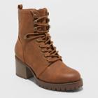 Women's Kayce Faux Leather Heeled Lace-up Bootie - Universal Thread Cognac