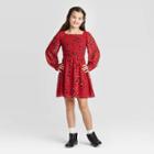 Girls' Long Sleeve Smocked Woven Dress - Art Class Red Xs, Girl's,