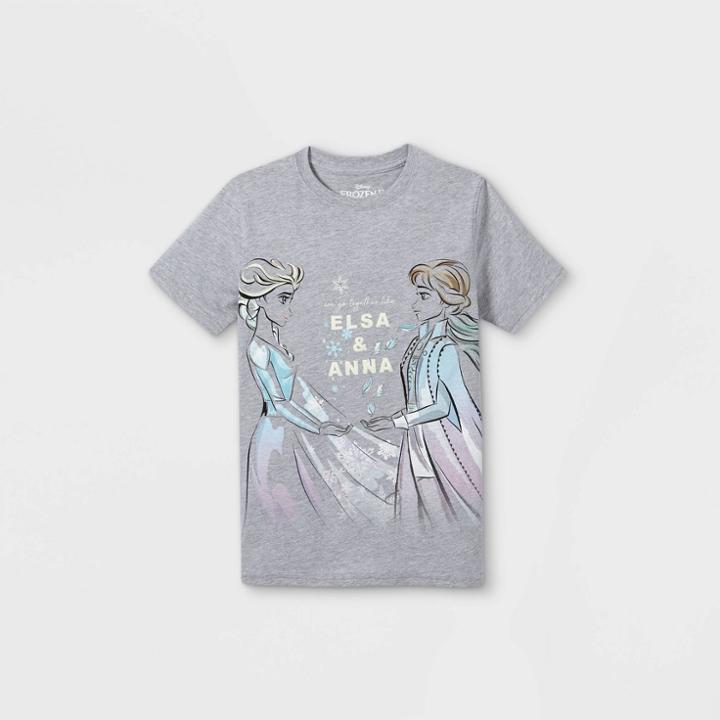 Girls' Frozen Elsa & Anna Short Sleeve Graphic T-shirt - Gray Xs - Disney